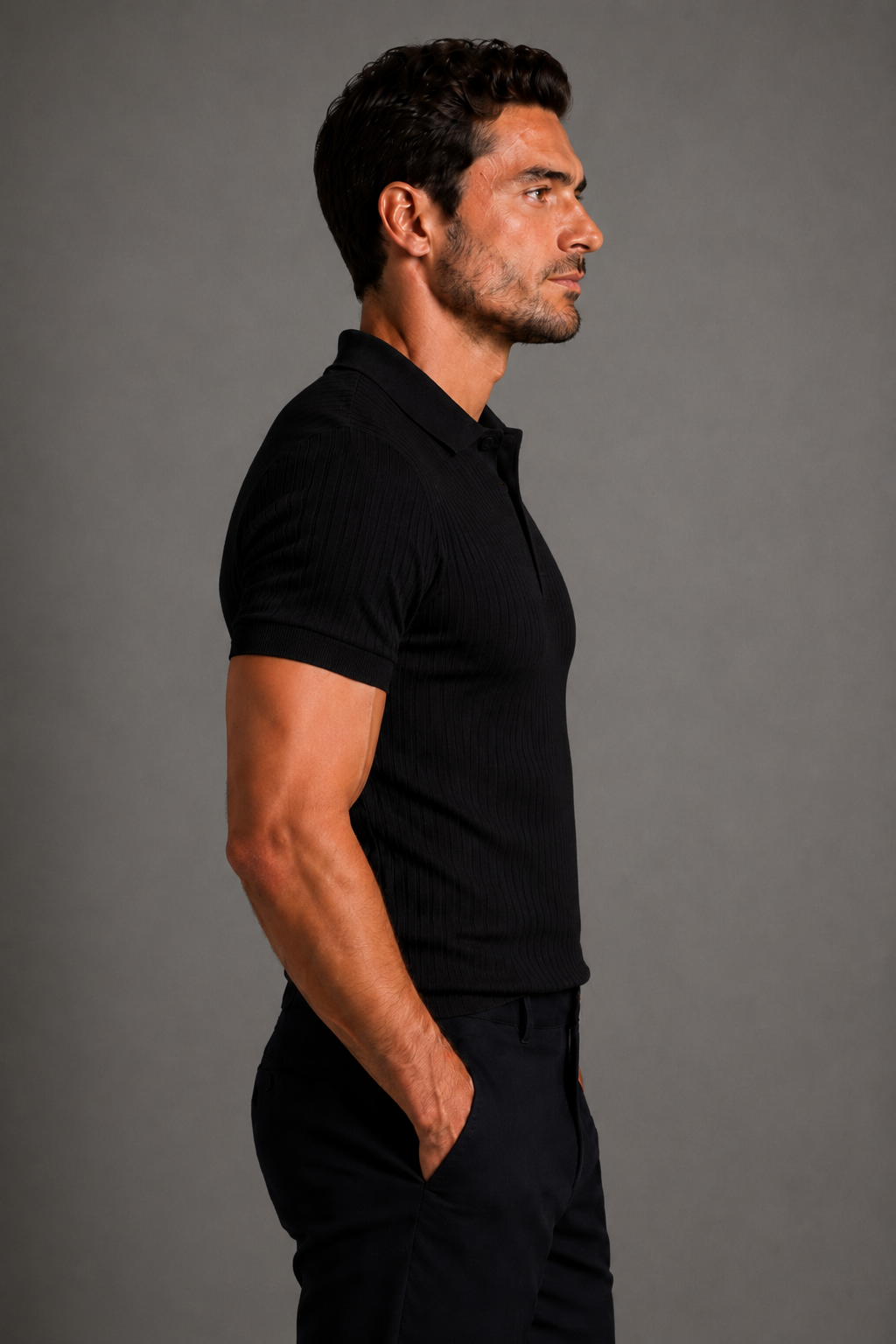 Polo Ribbed Sport - Negro